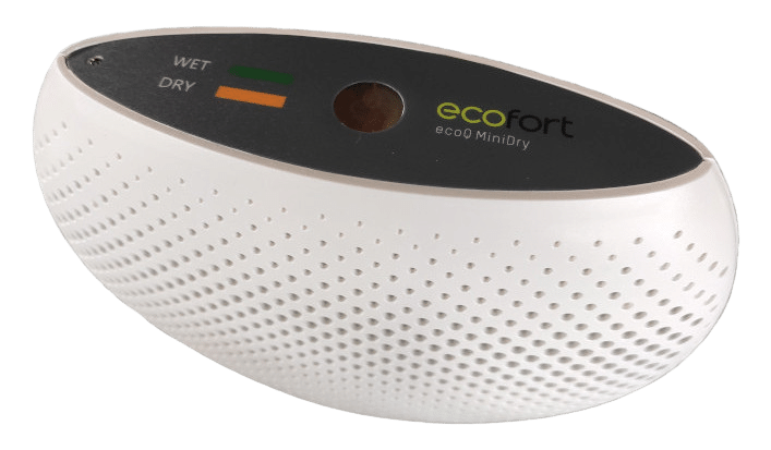 Der ecofort ecoQ MiniDry ist ein wiederaufladbarer Mini-Luftentfeuchter und bietet Ihnen optimalen Schutz gegen Feuchtigkeitsschäden in kleinen geschlossenen Bereichen.