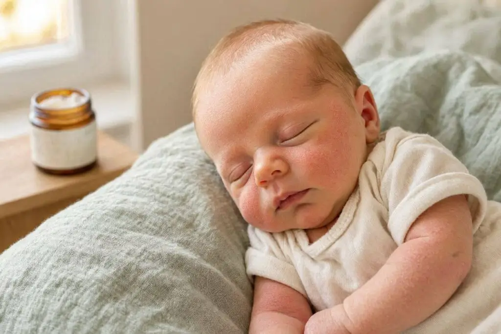 Warum Luftbefeuchter für Menschen mit Neurodermitis besonders wichtig sind 1 Ein baby mit neurodermitis, ki generiert