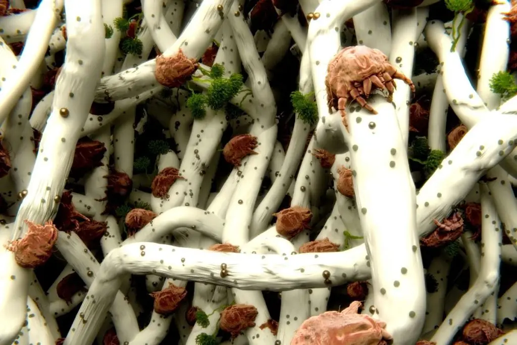 Hausstaubmilben im Wohnraum: Ursachen, Risiken und wirksame Massnahmen für ein gesundes Raumklima 1 Bild einer milbenkolonie