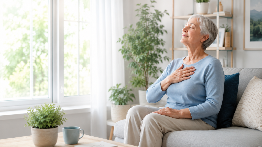 Luftreiniger bei copd. Frau atmet auf
